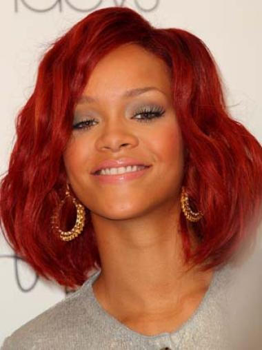 Lace Front Without Bangs Chin Length 12 Inches Flexibility Rihanna Red Wig