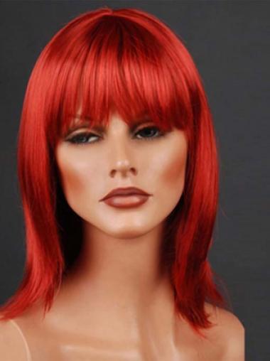 Fashionable Synthetic Red Medium Monofilament Wigs For Sale