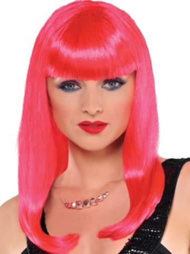 Red Long 16 Inches Discount Lace Front Wig With A Bang