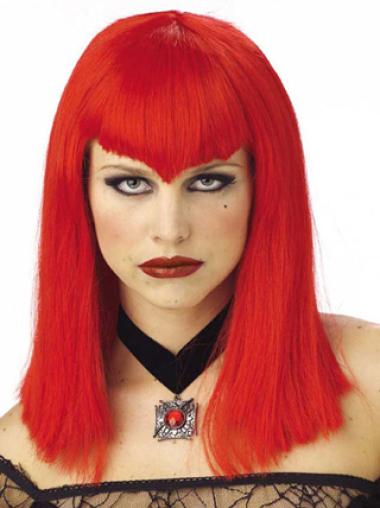 Red Shoulder Length 14 Inches Suitable Lace Front Wig Small Cap