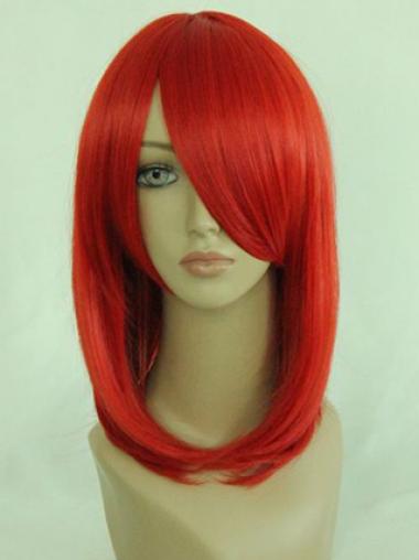 Shoulder Length Straight With Bangs Red Wigs Medium Length Hair
