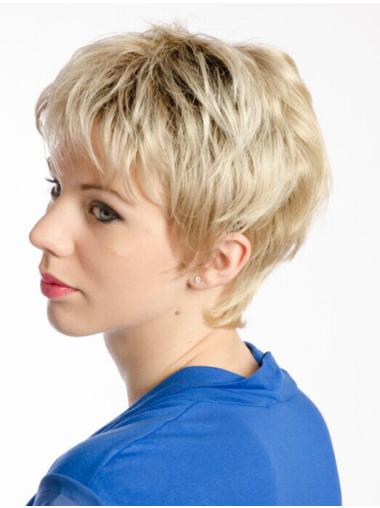 Boycuts Wavy 8 Inches Discount Monofilament Blonde Wig
