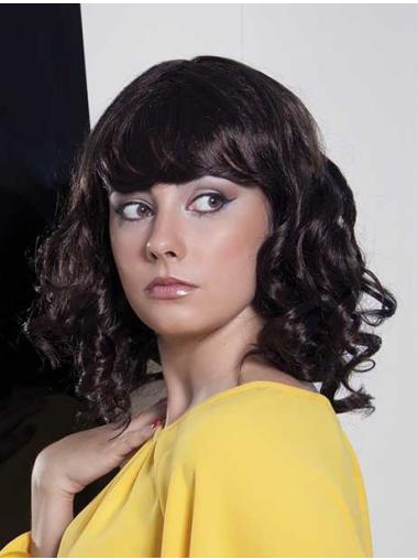 Curly Black With Bangs Synthetic Curly Wigs