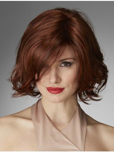 100% Hand-Tied Layered Chin Length Natural Red Syntheic Lace Wigs