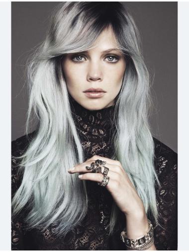 Trendy Synthetic Lace Front Straight Long Hair Grey Wig