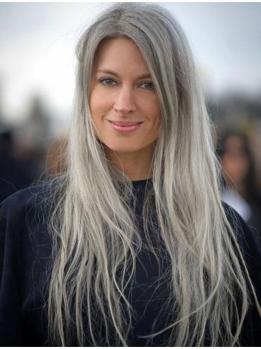 Exquisite Straight Lace Front Synthetic Grey Long Hair Women