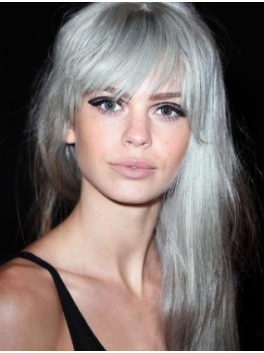 Style Straight 100% Hand-Tied Synthetic Long Full Grey Wig