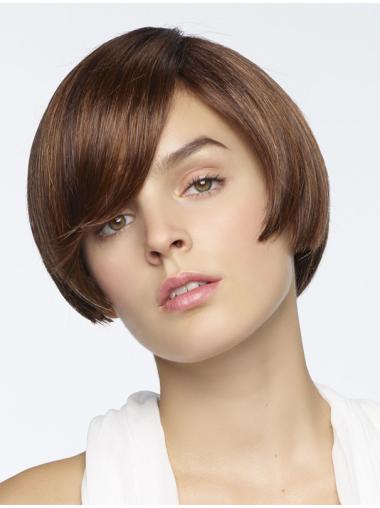 6 Inches Short Brown Straight Human Hair Bob Style Wigs