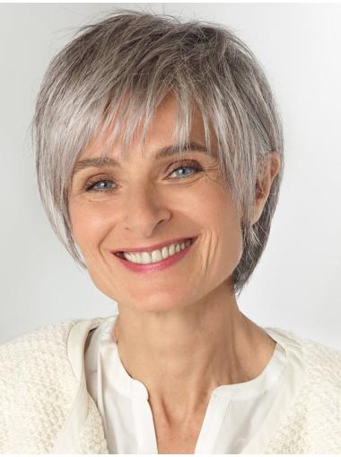 Capless Synthetic Straight 8 Inches Grey Wigs For Senior Citizens