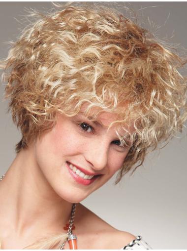 Chin Length With Bangs Blonde Curly Medium Lenght Wig