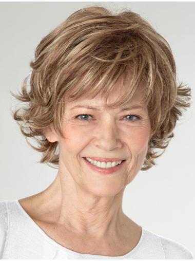 Synthetic Layered Shoulder Length Blonde Curly Wigs For Elderly Ladies