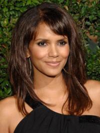 With Bangs Long Celebrity Human Hair Trendy Halle Berry Wigs