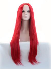 Red Long Synthetic 33 Inches Natural Looking Lace Front Wigs